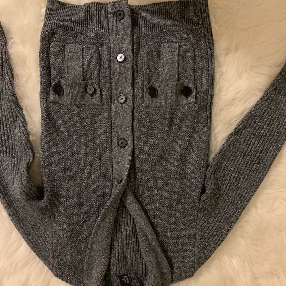 Thick grey button up sweater cardigan